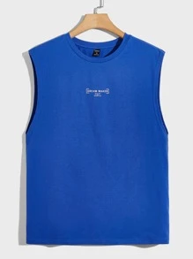 Manfinity RebelGame Hombres Top tank con estampado de letra - Azul - Ver 1