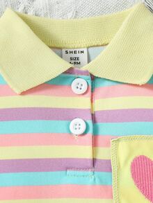 嬰兒條紋印花Polo領口袋貼布荷葉邊連衣裙 - 彩色 - 查看 3