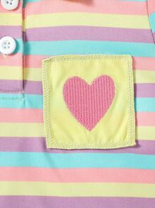 嬰兒條紋印花Polo領口袋貼布荷葉邊連衣裙 - 彩色 - 查看 4