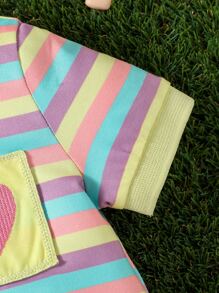 嬰兒條紋印花Polo領口袋貼布荷葉邊連衣裙 - 彩色 - 查看 5