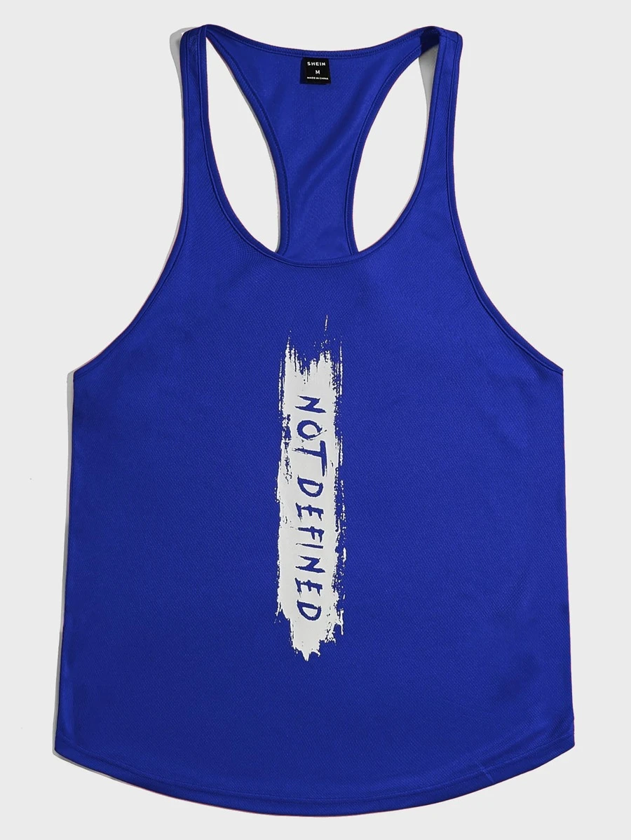 GENTILAND Men Slogan Graphic Tank Top - Blue - View 1