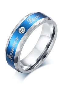 Men Rhinestone Decor Letter Graphic Ring - Baby Blue - View 4