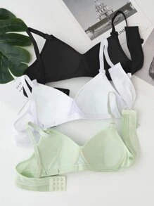 Chica Preadolescente 3 Piezas De Tamanho Sólido Con Ribetes Y Detalles Acolchados Bralette De Punto Acanalado - Multicolor - Ver 2