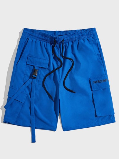 Uomo Shorts con grafica lettera tasca con patta dettaglio fibbia con coulisse a vita