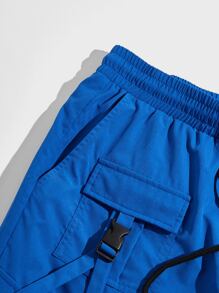 Manfinity VCAY Men Letter Graphic Flap Pocket Buckle Detail Drawstring Waist Shorts - Royal Blue - View 5