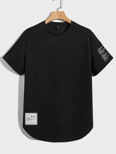 Manfinity BRENVOR メンズ スローガングラフィック パッチ付き カーブヘムTシャツ、夏用