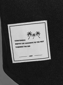 Manfinity BRENVOR 男式夏季标语图案贴布细节弧形下摆T恤 - 黑色 - 查看 3