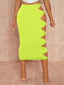 SHEIN SXY 側邊鏤空鉛筆裙 - 黃色 - 查看 1