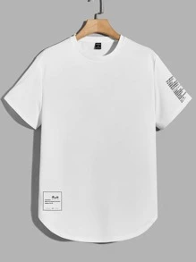 Manfinity BRENVOR Men Slogan Graphic Curved Hem Tee, Summer - White - View 1