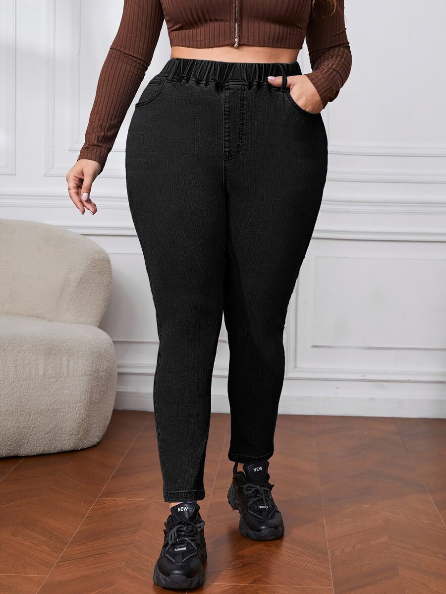 SHEIN Frenchy Ficka Enkel Plus Size Jeans