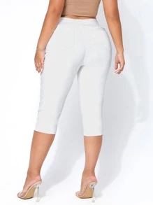 SHEIN SXY Plus High Waist Skinny Capri Solid Pants, For Women Summer - White - View 2