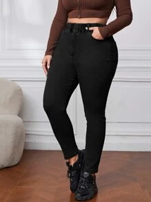 SHEIN Frenchy Ficka Enkel Plus Size Jeans
