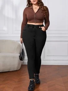 SHEIN Frenchy Ficka Enkel Plus Size Jeans