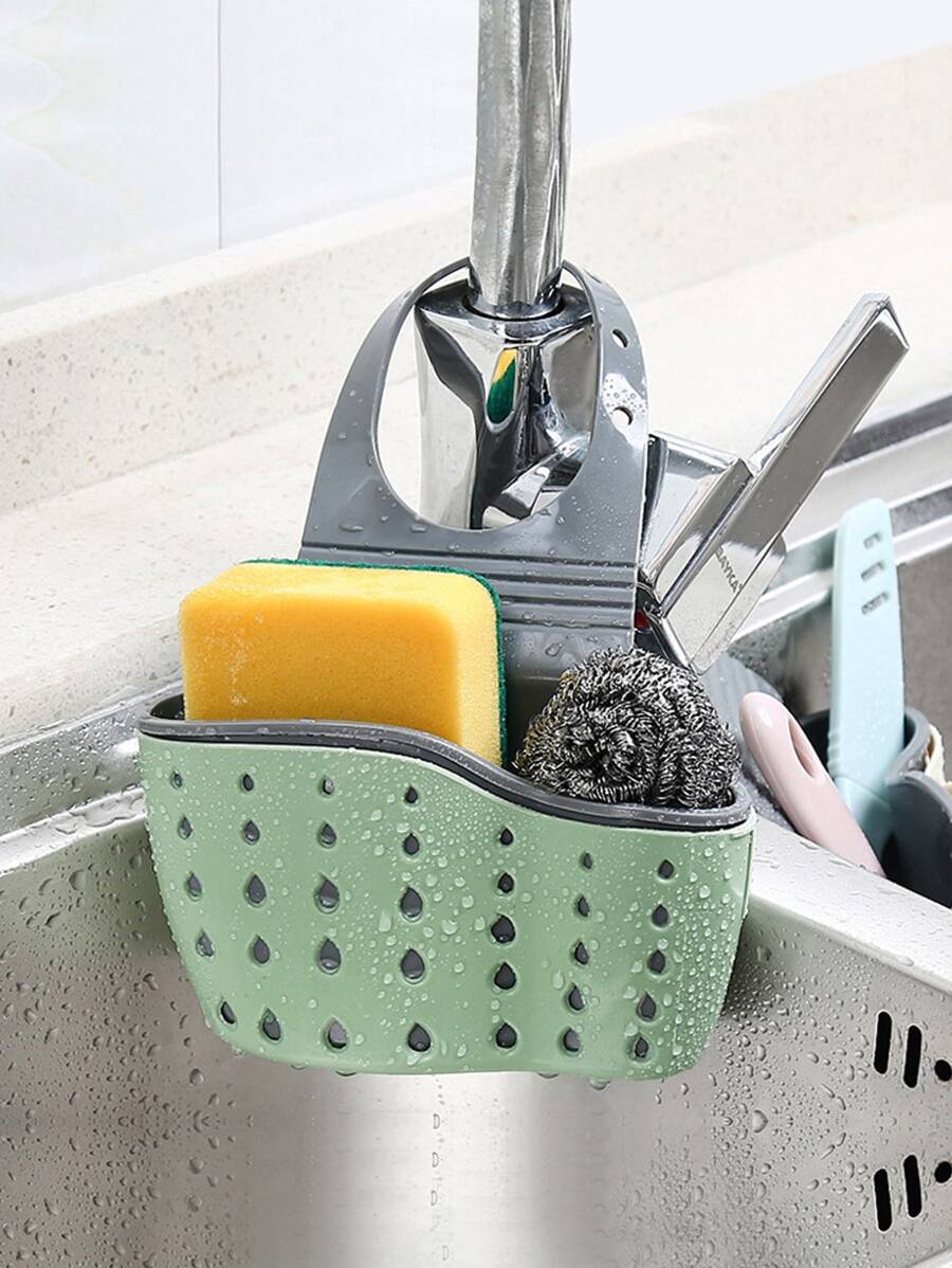 1pc Kitchen Sink Hanging Basket, Perfect For Storing Sponges, Dish Cloths & More - Mint Green - View 1