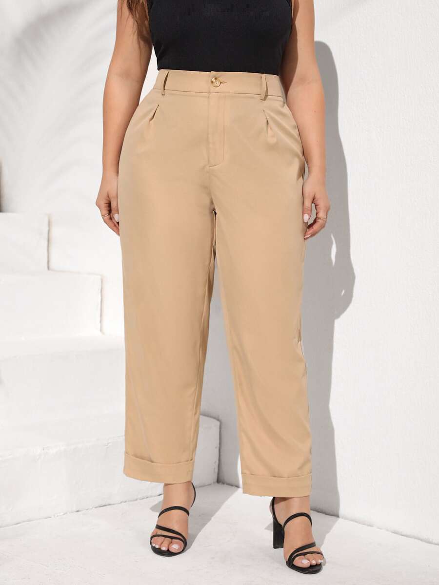 SHEIN Privé Pantalones con fruncido - Caqui - Ver 1