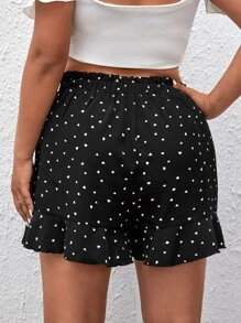 SHEIN Privé 大碼紙屑愛心圖案紙袋腰荷葉邊裙裤 - 黑色 - 查看 2