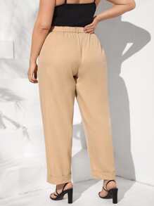 SHEIN Privé Pantalones con fruncido - Caqui - Ver 2