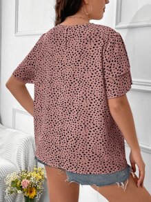 SHEIN LUNE Plus Dalmatian Print Butterfly Sleeve Blouse - Pink - View 2