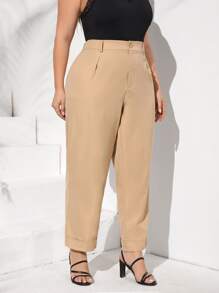 SHEIN Privé Pantalones con fruncido - Caqui - Ver 4