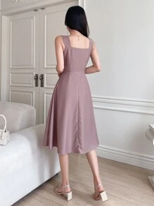 DAZY Solid Sweetheart Neck A-Line Dress,Casual Women Dresses - Dusty Pink - View 2