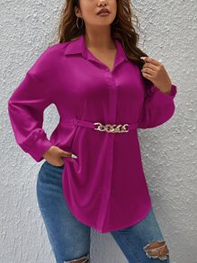 SHEIN Privé Camisa con diseño de cadena de hombros caídos - Morado Violeta - Ver 5