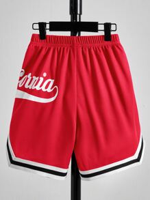 SHEIN 青少年男孩宽松针织图案印花短裤 - 紅色 - 查看 2