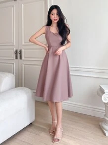 DAZY Solid Sweetheart Neck A-Line Dress,Casual Women Dresses - Dusty Pink - View 7