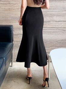 DAZY Solid Mermaid Hem Skirt,Ruffle - Black - View 2
