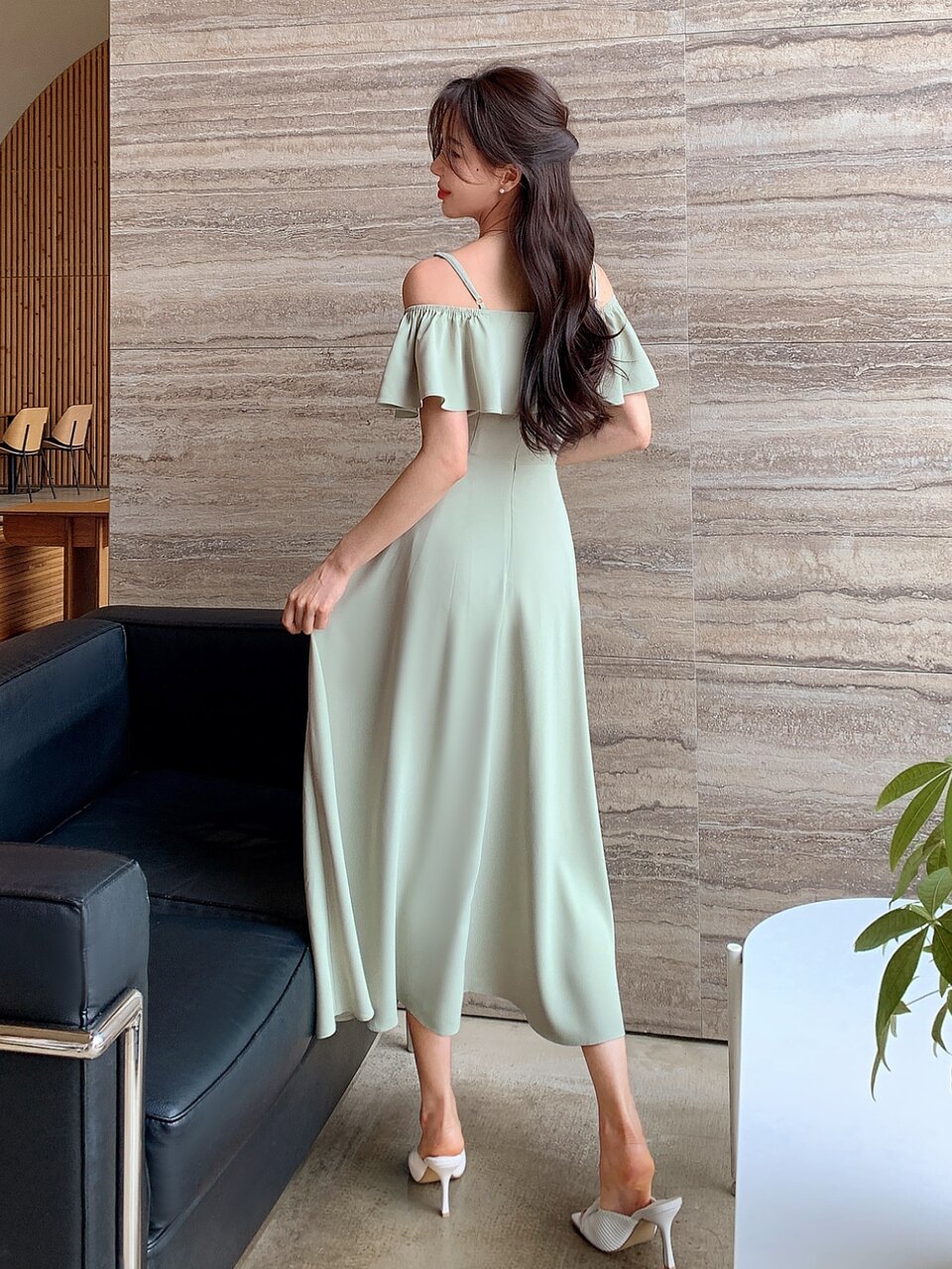 Cold Shoulder Ruffle Trim Dress