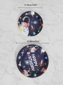 10 piezas/set plato desechable de papel, plato de cena desechable con patrón de astronauta moderno para fiesta de cumpleaños - Multicolor - Ver 3