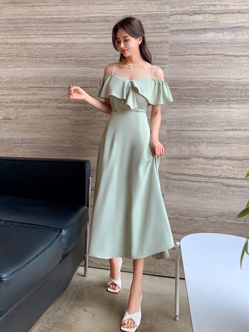 Cold Shoulder Ruffle Trim Dress