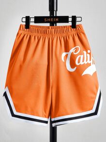 SHEIN 男孩字母圖案條紋飾邊短褲
