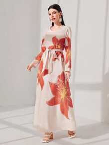 Al Najma Váy Ả Rập Hoa Khiêm tốn - Màu be - Xem 3