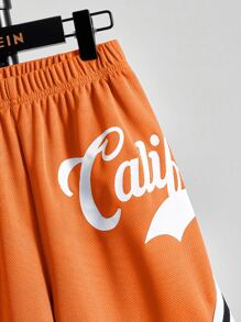 SHEIN 男孩字母圖案條紋飾邊短褲