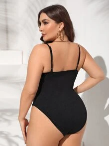 SHEIN Privé 大碼蕾絲邊吊帶連體衣 - 黑色 - 查看 2