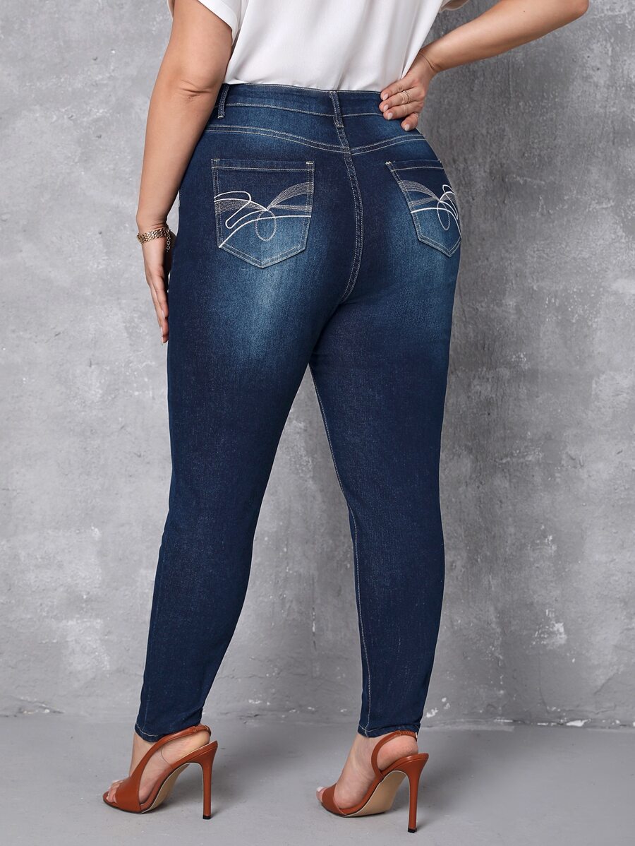 Plus High Waist Skinny Jeans - Dark Wash - View 1