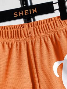 SHEIN 男孩字母圖案條紋飾邊短褲