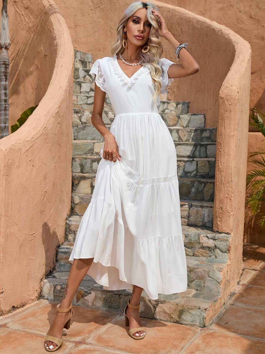 Solid Ruffle Hem Dress