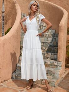 Solid Ruffle Hem Dress