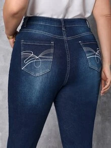 Plus High Waist Skinny Jeans - Dark Wash - View 6