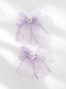 2pcs/Set Dreamy Purple Polka Dot Ribbon Hair Clips, 14+ Cute Accessories For Dates & Photos, Sweet Girly Style Hair Decor - Purple - View 2