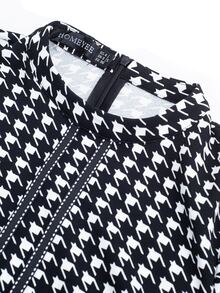 Houndstooth Print A-line Dress - Black and White - View 4