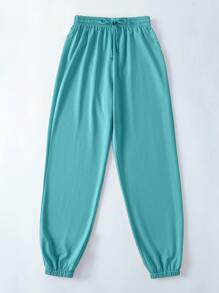 SHEIN Unity Rhinestone Letter Graphic Elastic Waist Joggers - Teal Blue - View 3