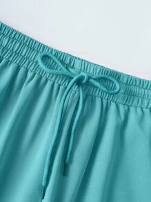 SHEIN Unity Rhinestone Letter Graphic Elastic Waist Joggers - Teal Blue - View 4