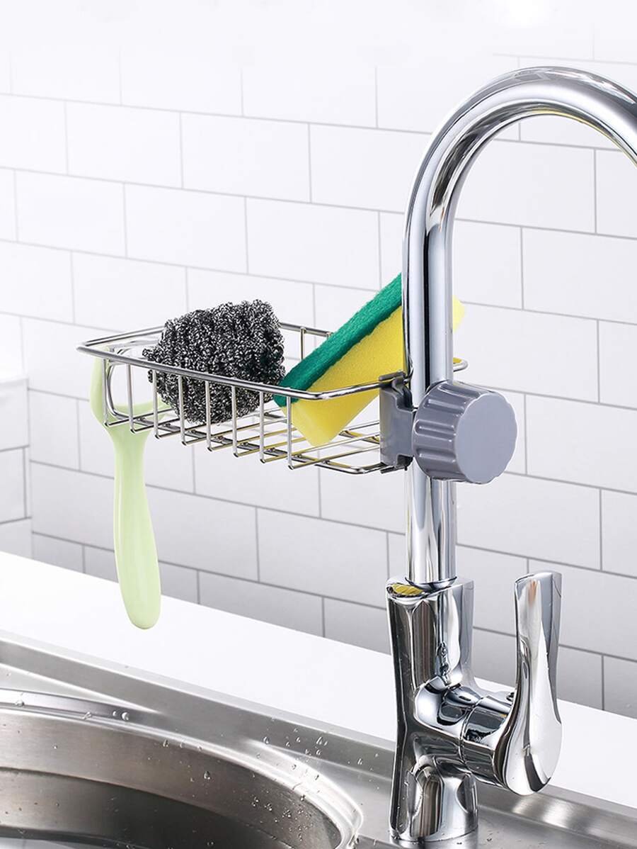 1 pieza Estante del grifo de acero inoxidable almacenamiento moderno liso para cocina - Plateado - Ver 1