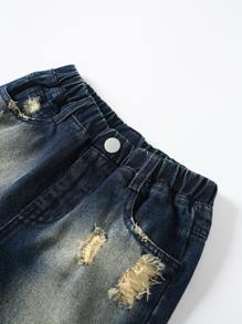 Toddler Boy Quần Shorts Denim Túi Bị tách Denim mùa giặt màu trơn - Rửa tối - Xem 3