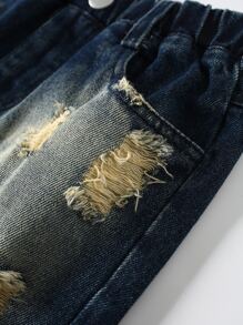 Toddler Boy Quần Shorts Denim Túi Bị tách Denim mùa giặt màu trơn - Rửa tối - Xem 4