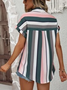 SHEIN VCAY 條紋印花蝙蝠袖襯衫 - 彩色 - 查看 2