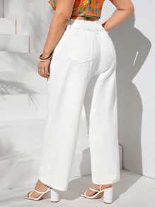 SHEIN Frenchy Plus High Waist Wide Leg Jeans - White - View 2