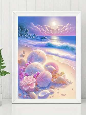 1set PMMA DIY Diamond Painting Without Frame, Beach & Shell Pattern DIY Diamond Unframed Painting For Home Decor, Gift